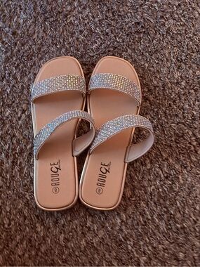 Rouge Helium Nude Slide Sandals with Sparkling Crystal Straps